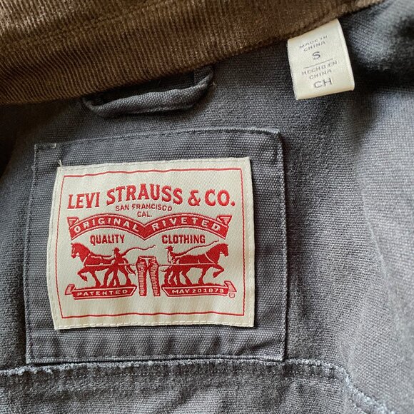 Levi's Men's Canvas Utility Jacket - Blue w/ Brown Corduroy Collar (Small) - Picture 2 of 8